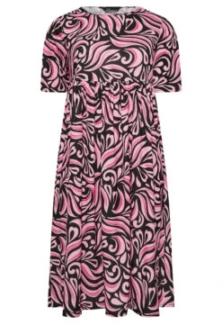 LIMITED COLLECTION - Aangerimpelde Midaxi-jurk Met Wervelprint In Zwart/roze -NAOMI Kleding Winkel 006ef480 78c5 46 215707 X