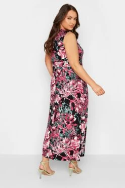 YOURS - Mouwloze Maxi-jurk Met Bloemmotief & Zakken In Zwart/roze -NAOMI Kleding Winkel 04396045 797f 4c 301903 C
