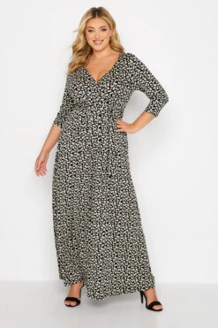 Maxi-jurk Met Vlinderprint & V-hals In Zwart En Beige