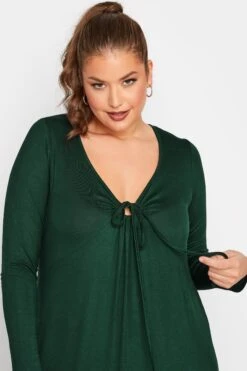 LIMITED COLLECTION - Midaxi-jurk Met Lange Mouwen & Strikdetail In Bosgroen -NAOMI Kleding Winkel 05164576 cf20 46 215189 E