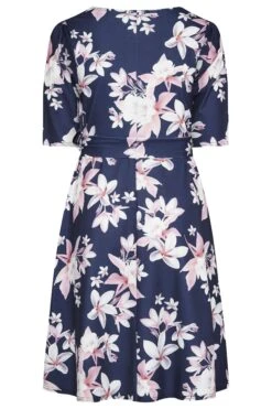 YOURS LONDON - Jurk Met Bloemen, Vierkante Hals En Tailleband In Donkerblauw -NAOMI Kleding Winkel 06b00c6d 3fb7 40 161258 BK