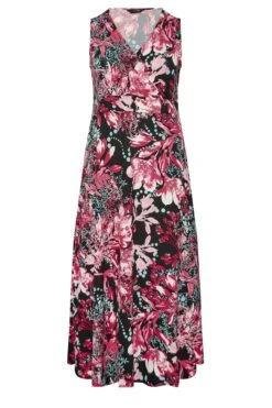 YOURS - Mouwloze Maxi-jurk Met Bloemmotief & Zakken In Zwart/roze -NAOMI Kleding Winkel 0773f373 bd30 40 301903 X
