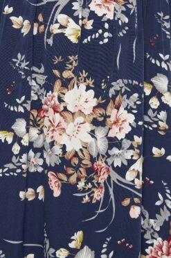 YOURS LONDON - Lange Bardot-jurk Met Bloemmotief & Ruchedetail In Donkerblauw -NAOMI Kleding Winkel 0805588b 6c3a 4a 161955 Z
