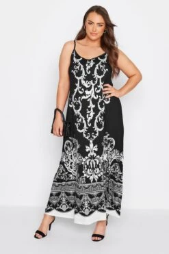 Maxi-jurk Met Cami-bandjes En Sjaalprint In Zwart