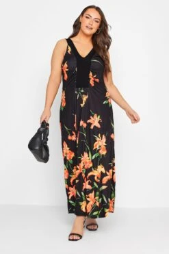 YOURS LONDON - Mouwloze Maxi-jurk Met Bloemmotief In Zwart