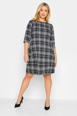 Geruite Jurk Met Zakken & Rits Op De Achterkant In Zwart En Wit