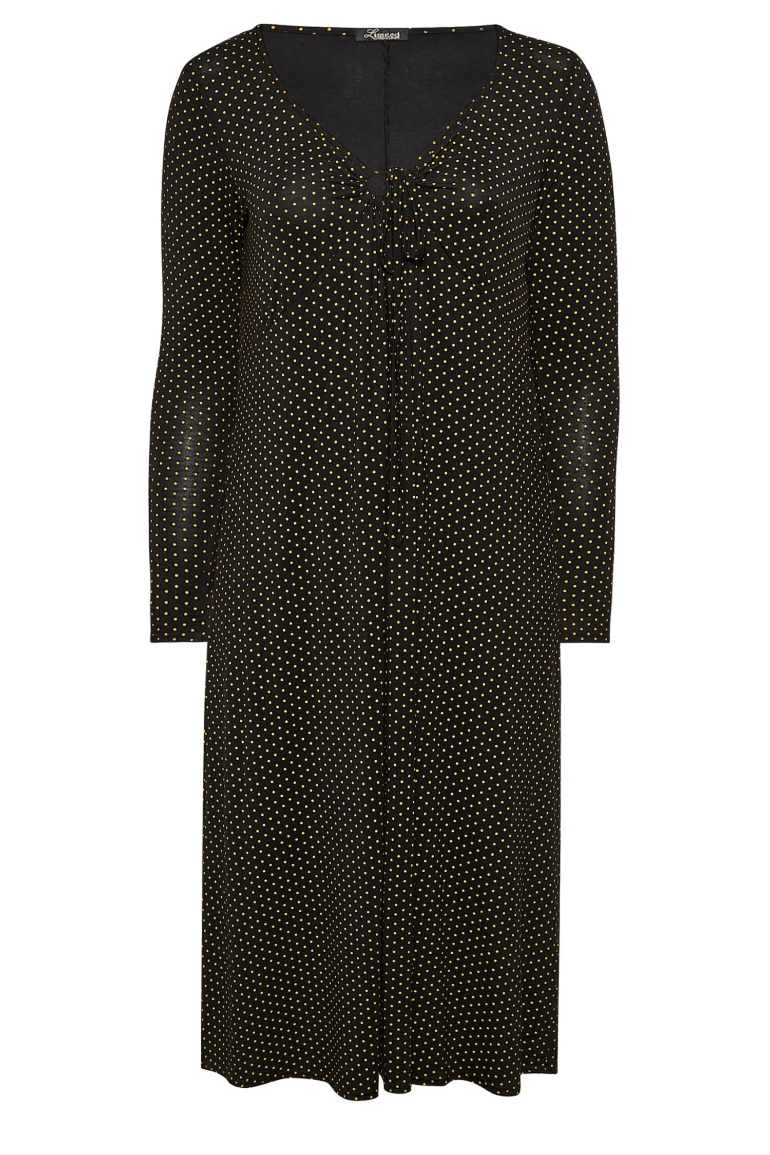 LIMITED COLLECTION - Midaxi-jurk Met Lange Mouwen, Stippenprint & Strikdetail In Zwart 7 LIMITED COLLECTION - Midaxi-jurk Met Lange Mouwen, Stippenprint & Strikdetail In Zwart - Afbeelding 5