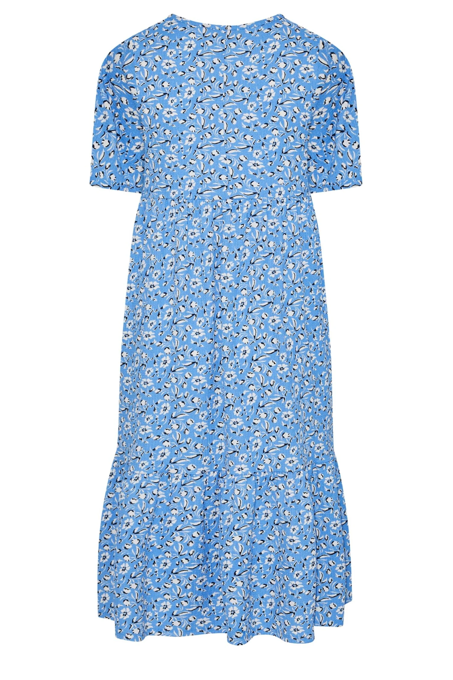 Midi-jurk Met Bloemenprint & Korte Mouwen In Lichtblauw & Wit 8 Midi-jurk Met Bloemenprint & Korte Mouwen In Lichtblauw & Wit - Afbeelding 6