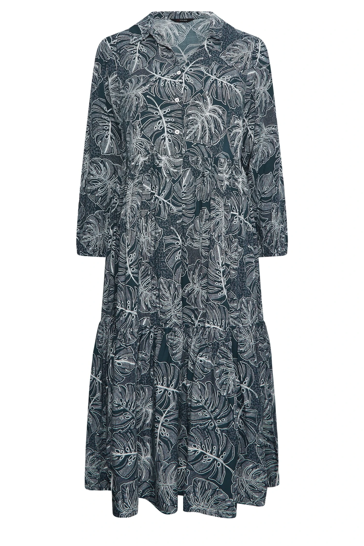 YOURS - Gelaagde Midi-jurk Met Bladerprint & Lange Mouwen In Donkerblauw 7 YOURS - Gelaagde Midi-jurk Met Bladerprint & Lange Mouwen In Donkerblauw - Afbeelding 5