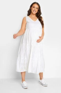 BUMP IT UP MATERNITY - Gelaagde Midi-jurk Van Broderie In Wit