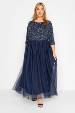 LUXE - Maxi-jurk Met Lovertjes In Donkerblauw