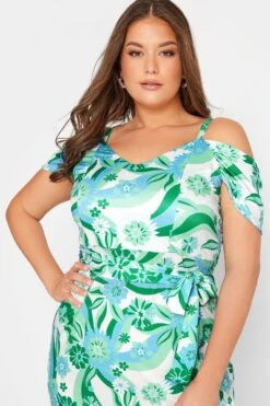 YOURS LONDON - Maxi-jurk Met Retro Bloemenprint & Blote Schouders In Blauw En Groen -NAOMI Kleding Winkel 21401b08 44f5 41 161788 C