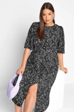 Midi-jurk Met Bloemetjesprint & Zijsplit In Zwart -NAOMI Kleding Winkel 21e83b7f ffa1 46 173811 B