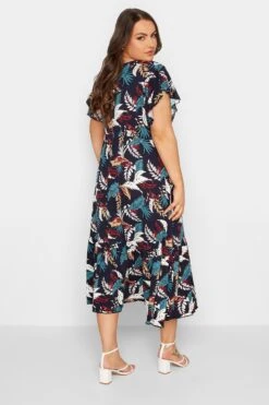 YOURS - Maxi-jurk Met Bladerprint & Omslag In Donkerblauw -NAOMI Kleding Winkel 230ef4be c260 4f 301906 C
