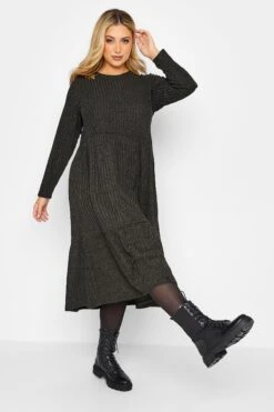 Geribbelde Midi-jurk Met Ruchezoom In Donkergrijs -NAOMI Kleding Winkel 24ae3ba3 0464 4c 301501 A