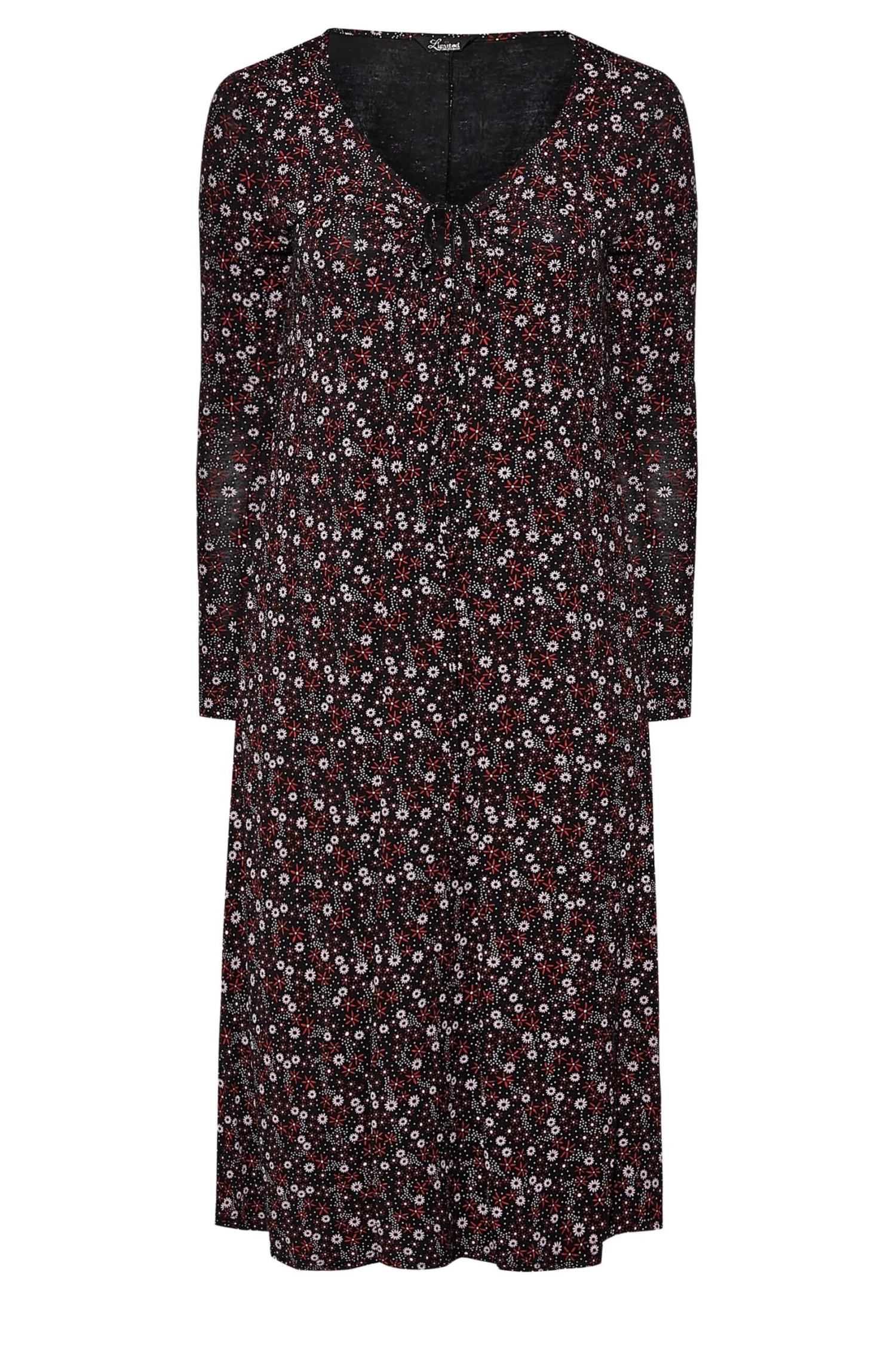 LIMITED COLLECTION - Midaxi-jurk Met Lange Mouwen, Bloemetjesprint & Strikdetail In Zwart 7 LIMITED COLLECTION - Midaxi-jurk Met Lange Mouwen, Bloemetjesprint & Strikdetail In Zwart - Afbeelding 5