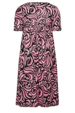 LIMITED COLLECTION - Aangerimpelde Midaxi-jurk Met Wervelprint In Zwart/roze -NAOMI Kleding Winkel 258195cf 1e10 4f 215707 Y