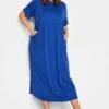 LIMITED COLLECTION - Aangerimpelde Maxi-jurk Met Korte Mouwen In Blauw