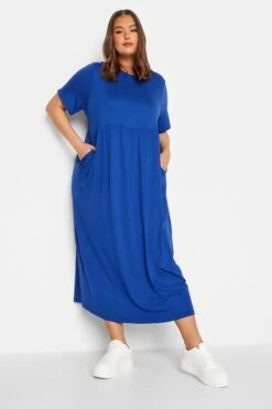 LIMITED COLLECTION - Aangerimpelde Maxi-jurk Met Korte Mouwen In Blauw