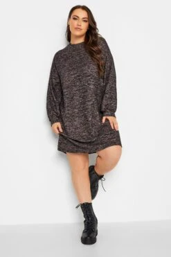 YOURS - Soft Touch Midi-jurk In Gemêleerd Zwart -NAOMI Kleding Winkel 287b5efd 5648 46 301743 B