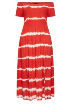 YOURS - Midaxi-jurk Met Bardot-hals En Tie-dye Print In Rood -NAOMI Kleding Winkel 29b71709 75aa 4e 137344 X