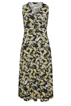 Mouwloze Maxi-jurk Met Bladerprint In Zwart & Geel -NAOMI Kleding Winkel 29e002c1 34ae 4e 300811 X