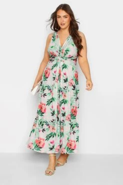 YOURS LONDON - Mouwloze Maxi-jurk Met Bloemmotief & Knoopdetail In Groen