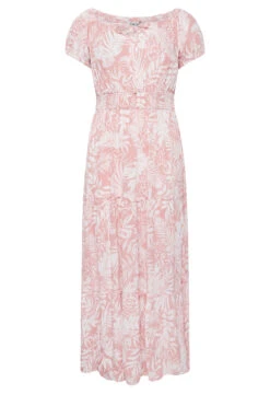 Maxi-jurk Met Tropische Print, Elastische Taille & Bardot-hals In Roze -NAOMI Kleding Winkel 2c814516 792a 4f 137325 X