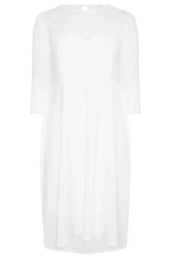 YOURS LONDON - Midi-jurk Met Sweetheart Hals & Bloemenkant In Wit -NAOMI Kleding Winkel 2d54d282 b03e 41 162029 X