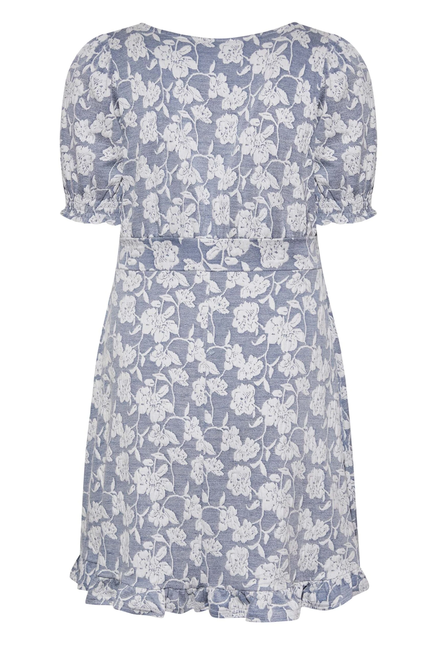 Jurk Met Bloemendetail, V-hals & Ruchedetail In Lichtblauw 8 Jurk Met Bloemendetail, V-hals & Ruchedetail In Lichtblauw - Afbeelding 6