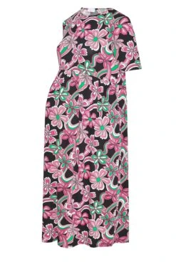 BUMP IT UP MATERNITY - Jurk Met Jaren 70 Print In Zwart En Roze -NAOMI Kleding Winkel 3316f21d 66c0 47 158365 X
