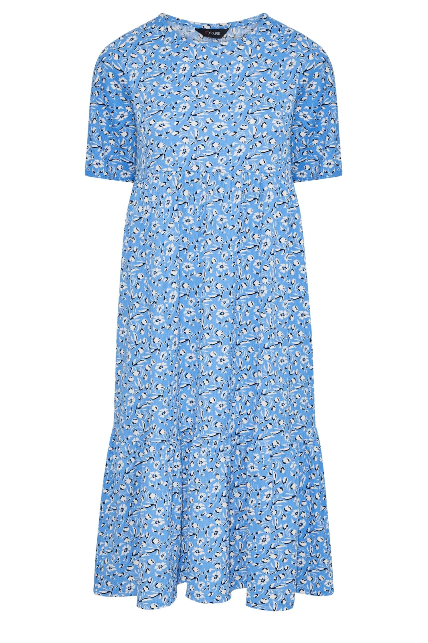 Midi-jurk Met Bloemenprint & Korte Mouwen In Lichtblauw & Wit 7 Midi-jurk Met Bloemenprint & Korte Mouwen In Lichtblauw & Wit - Afbeelding 5