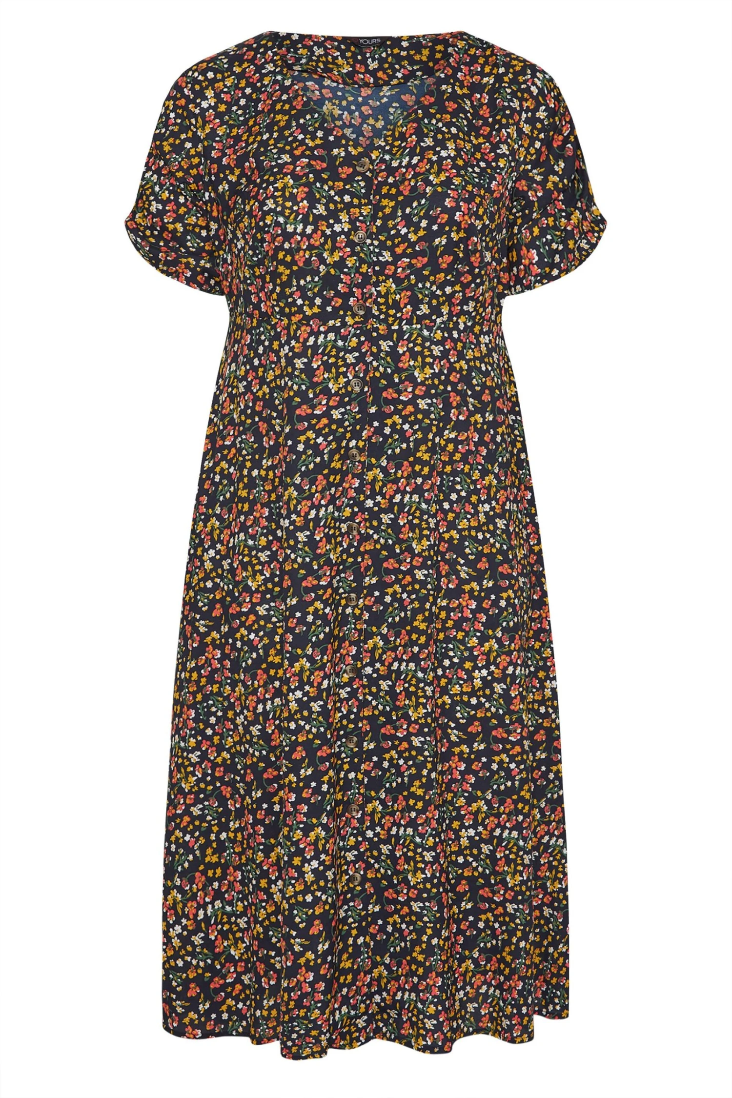 LIMITED COLLECTION - Curve Lange Jurk Met Bloemetjes En Knopen In Donkerblauw 7 LIMITED COLLECTION - Curve Lange Jurk Met Bloemetjes En Knopen In Donkerblauw - Afbeelding 5