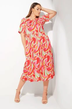 LIMITED COLLECTION - Aangerimpelde Midaxi-jurk Met Abstracte Print In Roze -NAOMI Kleding Winkel 35b5540b ec8e 4a 213732 L1