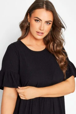 Geribbelde Smock Jurk Met Korte Mouwen In Zwart -NAOMI Kleding Winkel 364f7507 414b 47 137244 D