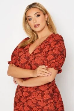 Jurk Met Bloemendetail, V-hals & Ruchedetail In Rood -NAOMI Kleding Winkel 372b492d cfdf 43 174139 D