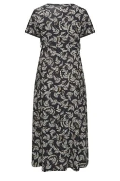 YOURS - Maxi-jurk Met Bladerprint & Korte Mouwen In Zwart -NAOMI Kleding Winkel 3914ba4f ac62 4d 302073 Y