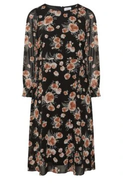 Midi-jurk Met Bloemenpatroon & Lange Mouwen In Zwart -NAOMI Kleding Winkel 3d90c85e 7897 44 161612 X