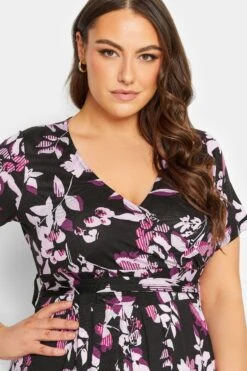 YOURS - Maxi-jurk Met Bladerprint En Omslag In Zwart/roze -NAOMI Kleding Winkel 3ebc6235 dc96 4c 137434 D