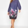 YOURS LONDON - Shift-jurk Met Bloemenrand In Donkerblauw -NAOMI Kleding Winkel 3fdda35b 044f 41 161251 A