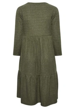 YOURS - Geribbelde Midi-jurk Met Lange Mouwen & Lagen In Donkergroen -NAOMI Kleding Winkel 3fe36a19 fbd1 4a 301711 Y