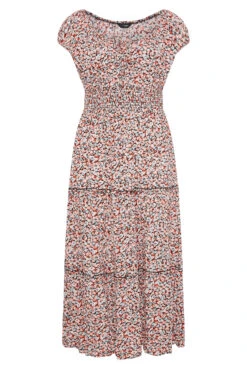 Curve Maxi-jurk Met Bloemetjesprint En Bardot-hals In Wit & Oranje -NAOMI Kleding Winkel 3fe53815 e879 4a 137134 X