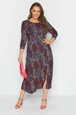 YOURS LONDON - Midi-jurk Met Gemengde Bloemetjes En Split In Donkerblauw