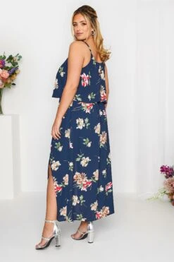 YOURS LONDON - Maxi-jurk Met Bloemmotief En Overlay In Donkerblauw -NAOMI Kleding Winkel 406e1ac7 df95 4e 161945 D