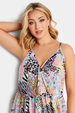 LIMITED COLLECTION - Midi-jurk Met Gemengde Print, Ringdetail En Cami-bandjes In Roze -NAOMI Kleding Winkel 42757668 dddd 4c 215708 D