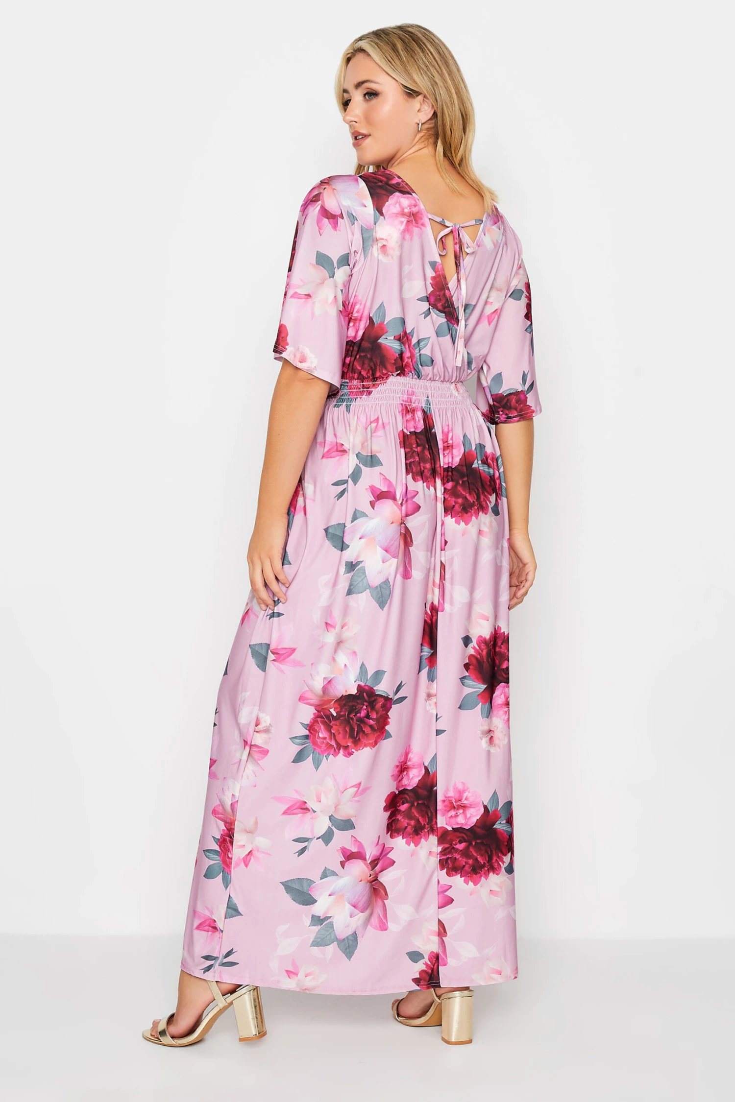 YOURS LONDON - Maxi-jurk Met Elastische Taille & Bloemmotief In Roze/rood 4 YOURS LONDON - Maxi-jurk Met Elastische Taille & Bloemmotief In Roze/rood - Afbeelding 2