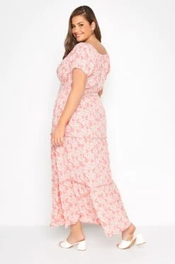 Maxi-jurk Met Bloemenprint, Elastische Taille & Bardot-hals In Roze -NAOMI Kleding Winkel 43e857fb 54d2 45 137115 C