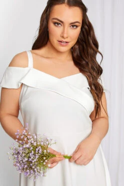 YOURS LONDON - Midi Jurk Met Bardot-hals & Lange Achterkant In Wit -NAOMI Kleding Winkel 444f87a7 913d 4b 162089 D