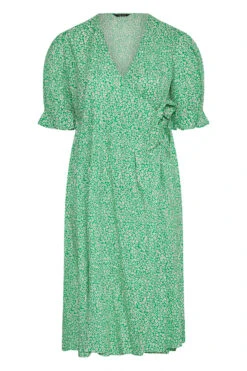 LIMITED COLLECTION - Curve Midi-jurk Met Bloemetjes & Korte Mouwen In Groen -NAOMI Kleding Winkel 447269c3 7f3a 4f 214397 X