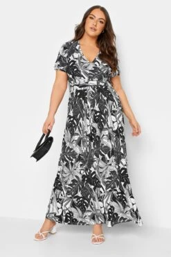 YOURS - Maxi-jurk Met Bladerprint In Zwart & Wit